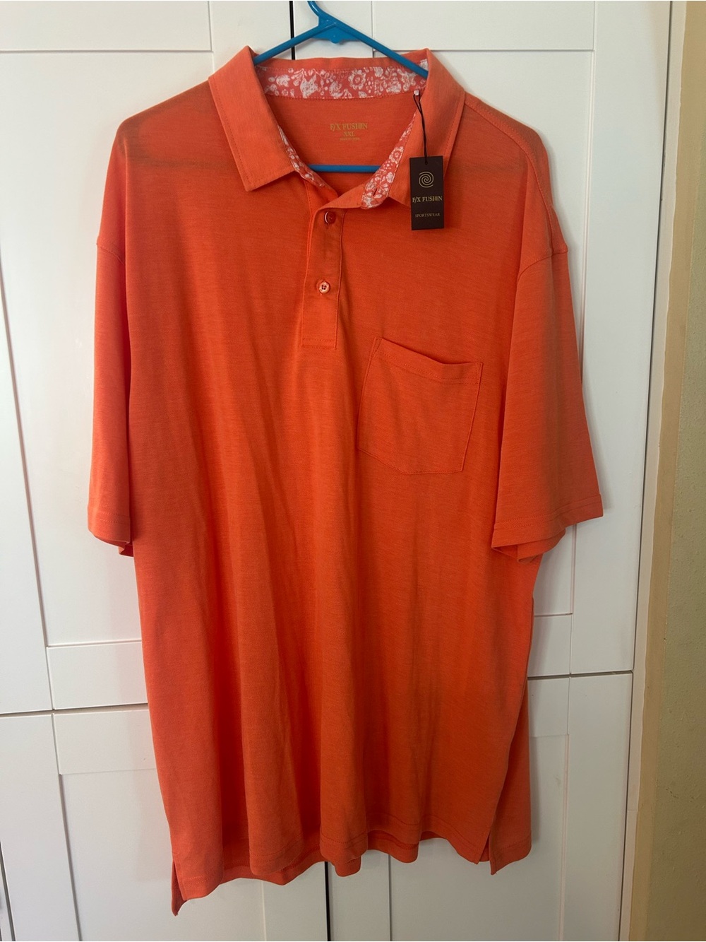 Bright Orange Short-Sleeve Polo with Chest Pocket